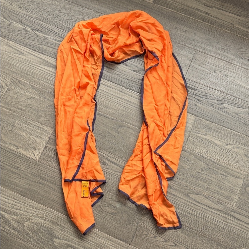 Lola Cheng | 100% Silk Scarf in Orange with Purple Edging - Picture 6 of 6